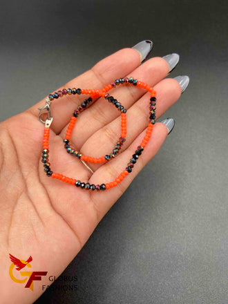 Sparkly black with orange Crystal beads single anklet
