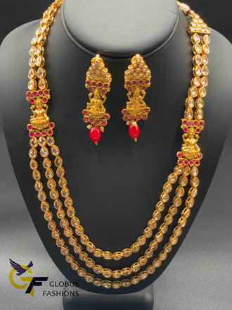 Three lines rose gold stones with matching Lakshmi print earrings