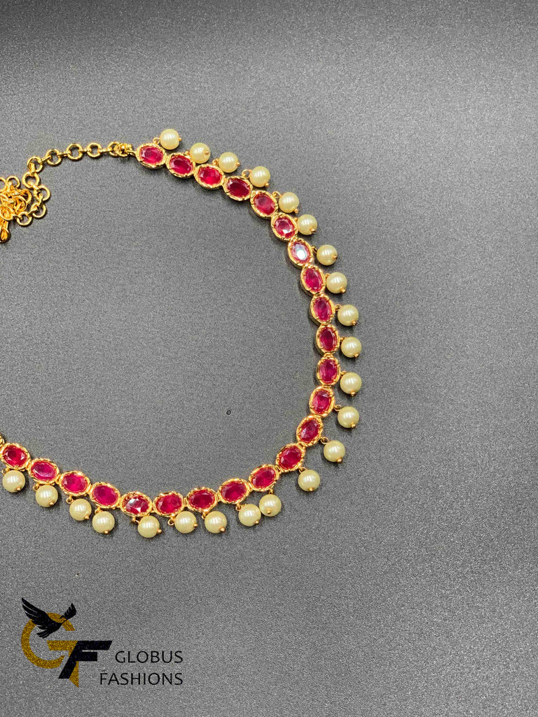 Emerald, cz stones and ruby stones necklace sets