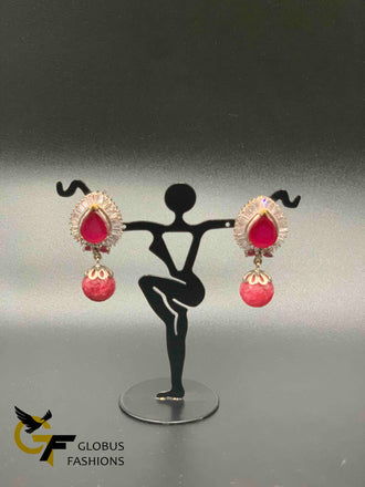 Cute ruby and cz stones German silver earrings