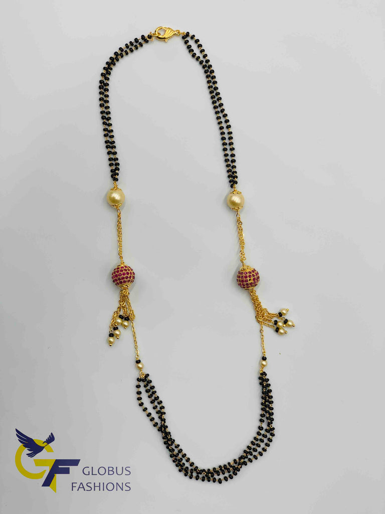 Black beads chain with stones balls and pearls