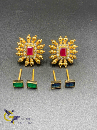 Square shape full gold studs with changeable stones