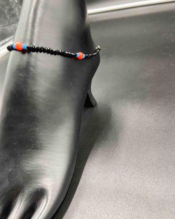 Black and blue crystal beads with pink coral beads single anklet