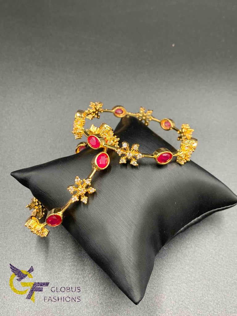 Diamond design Ruby & Emerald Stones with cz Stones set of two bangles