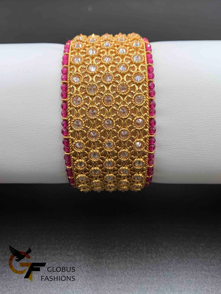 Polki Stones with Emerald & Ruby beads big Kada Bangles