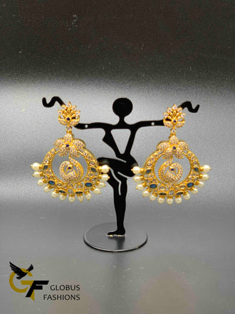 Cz stones and Sapphire stones Peacock design chandbali earrings