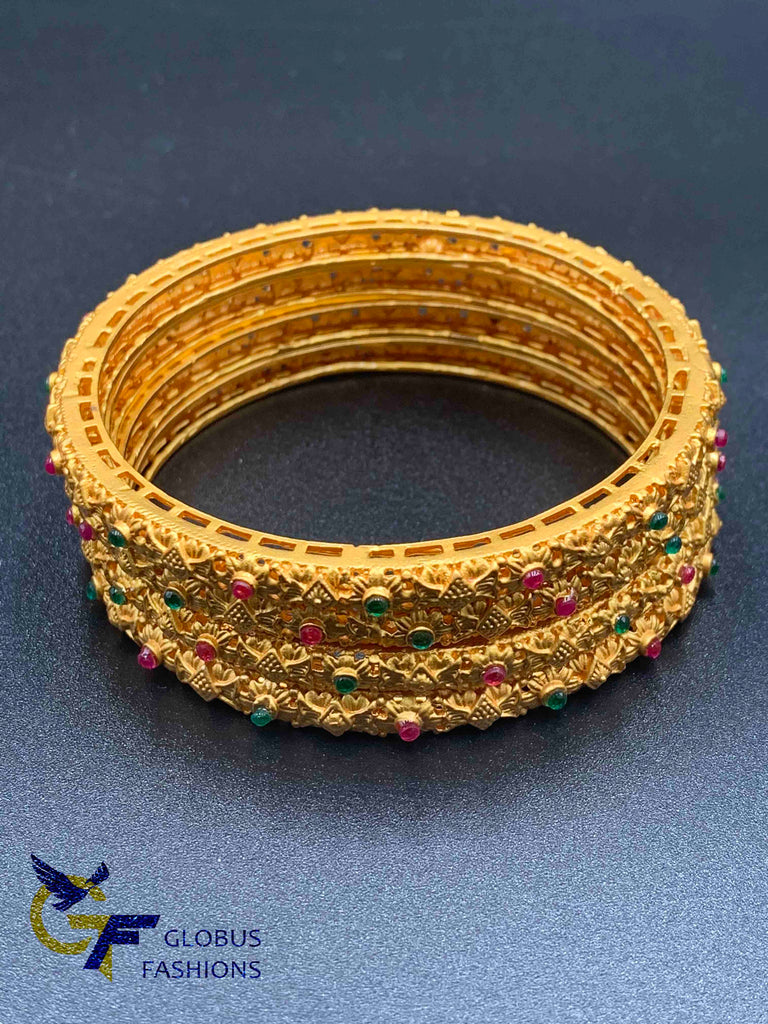 Antique look bangles with multicolor stones set of four bangles