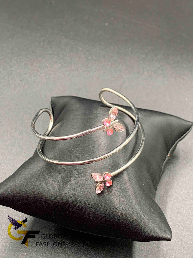 Pink Stones butterfly design silver bracelet