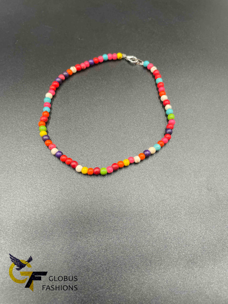 Multicolored round beads single anklet