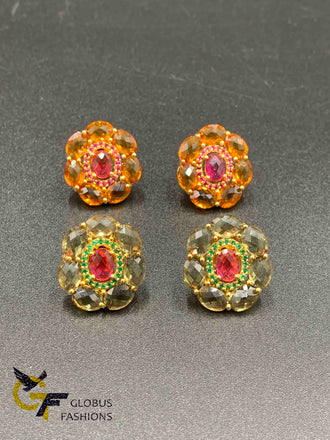 Different color stones round earrings