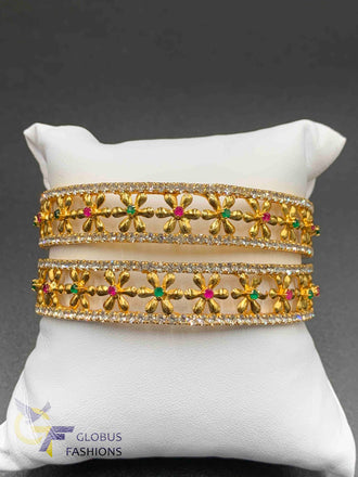 Traditional look multicolor stones flower design bangles