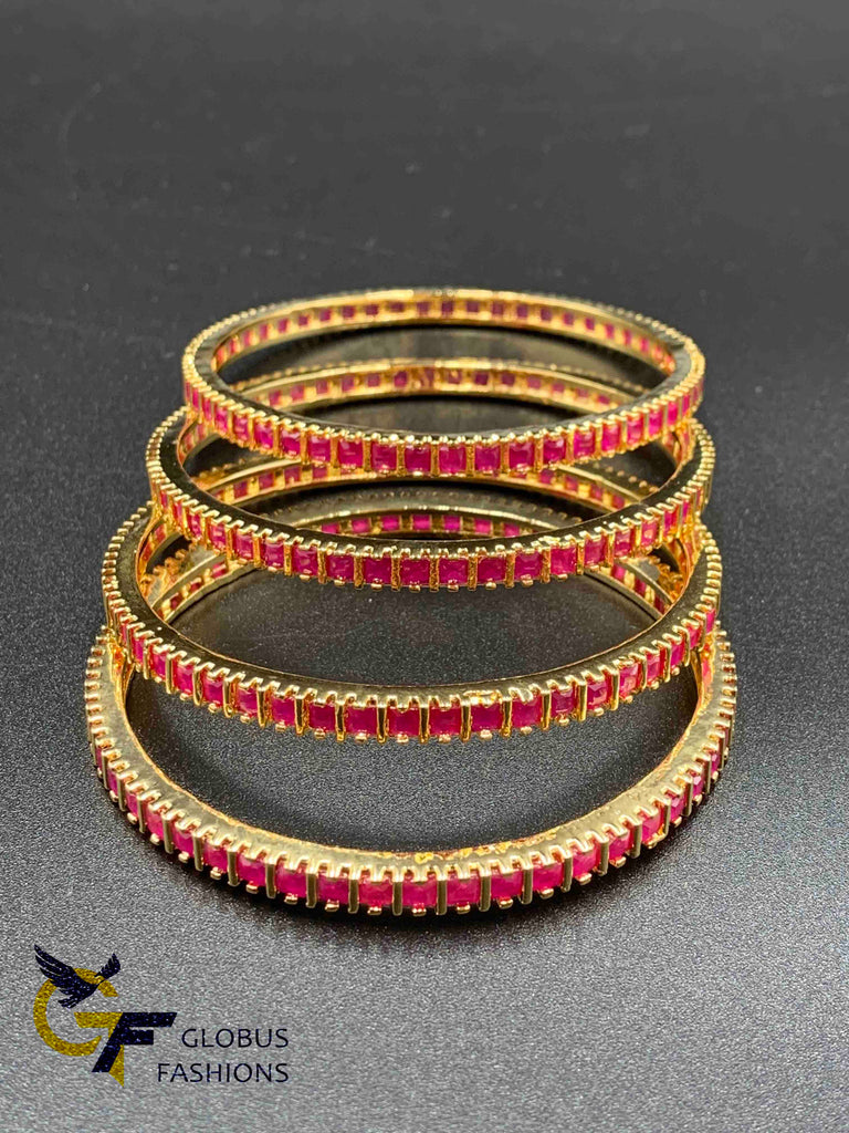 Square share ruby stones set of four bangles