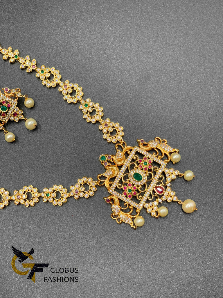 Multicolor stones with pearls peacock design short necklace set