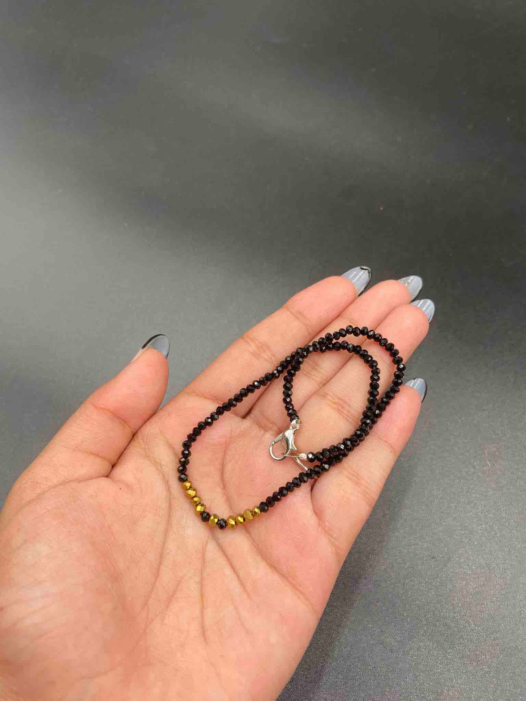 Black crystal with gold  beads single anklet