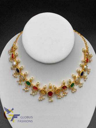 Navarathna stones with pearls necklace set