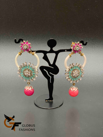 Ruby and emerald stones unique design German silver earrings