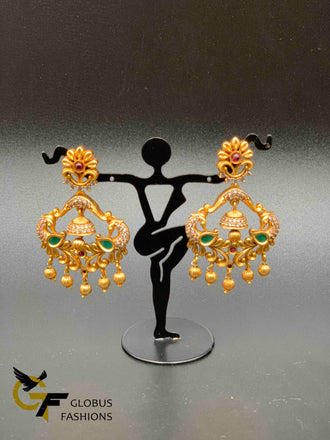 Antique look peacock design chandbali earrings