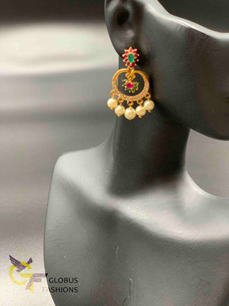 Multicolor stones with pearls chandbali earrings