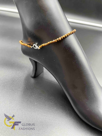 Copper crystal beads single anklet