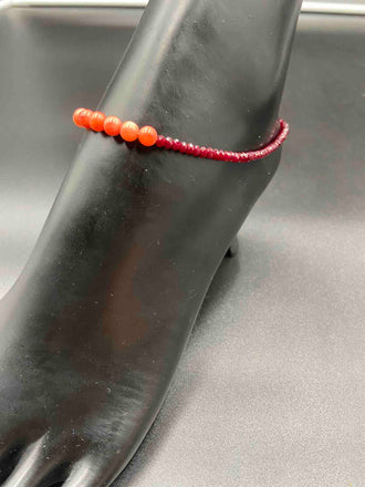 Maroon crystal beads with pink coral  beads single anklet