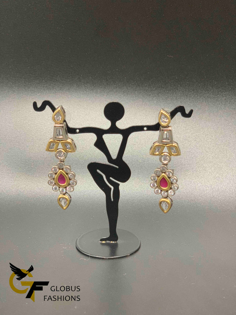 Cz stones emerald and ruby stones earrings