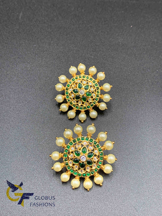 Pearls with emerald Stones stud type earrings