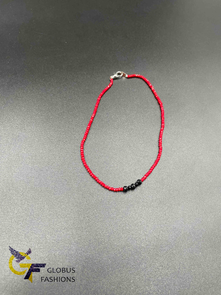 Red & Black combination beads single anklet