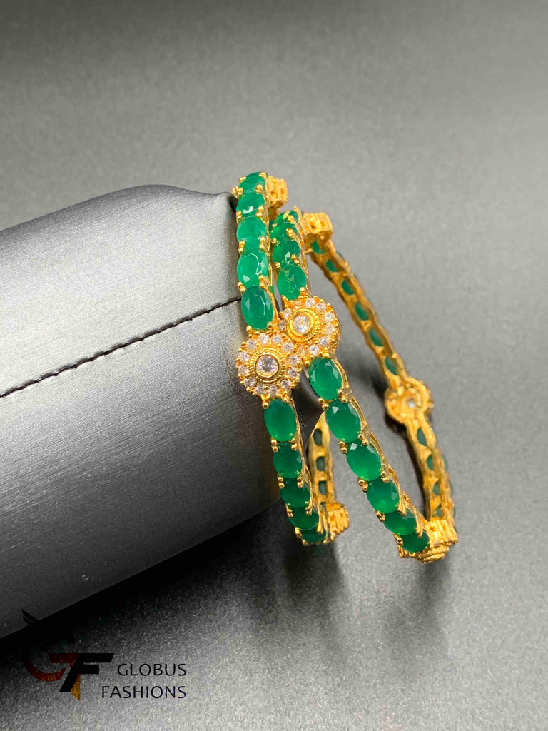 Beautiful emerald stones with cz stones Bangles