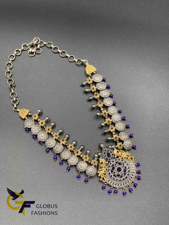 Oxidized German Silver Emerald and Sapphire stones necklaces