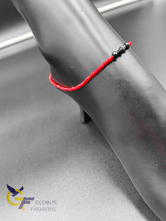 Red & Black combination beads single anklet