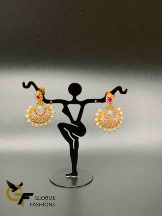 Multicolor stones with pearls chandbali earrings