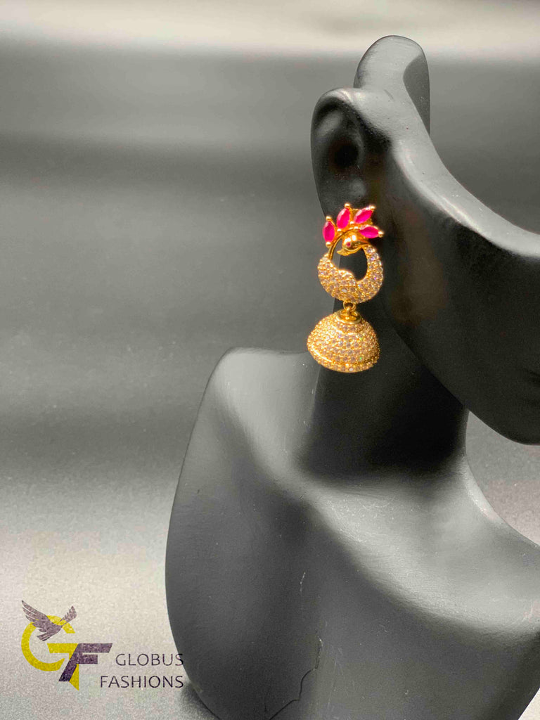 Simple flower design cz stones with ruby stones necklace set