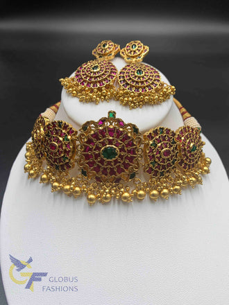 Traditional Ruby & Emerald Stones old traditional type necklace set
