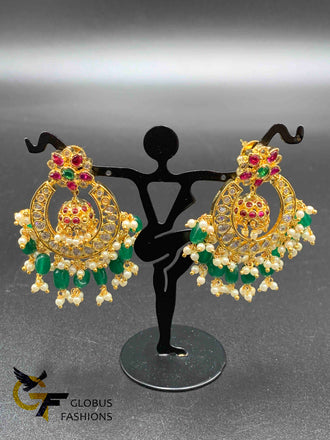 Multicolor Stones with emerald beads Chandbali Earrings