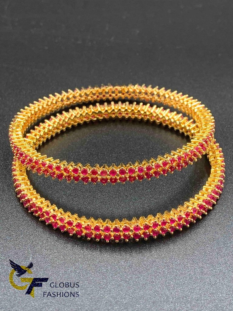 Two lines Ruby stones set of two bangles