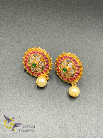 Multicolor Stones with Pearls stud type earrings