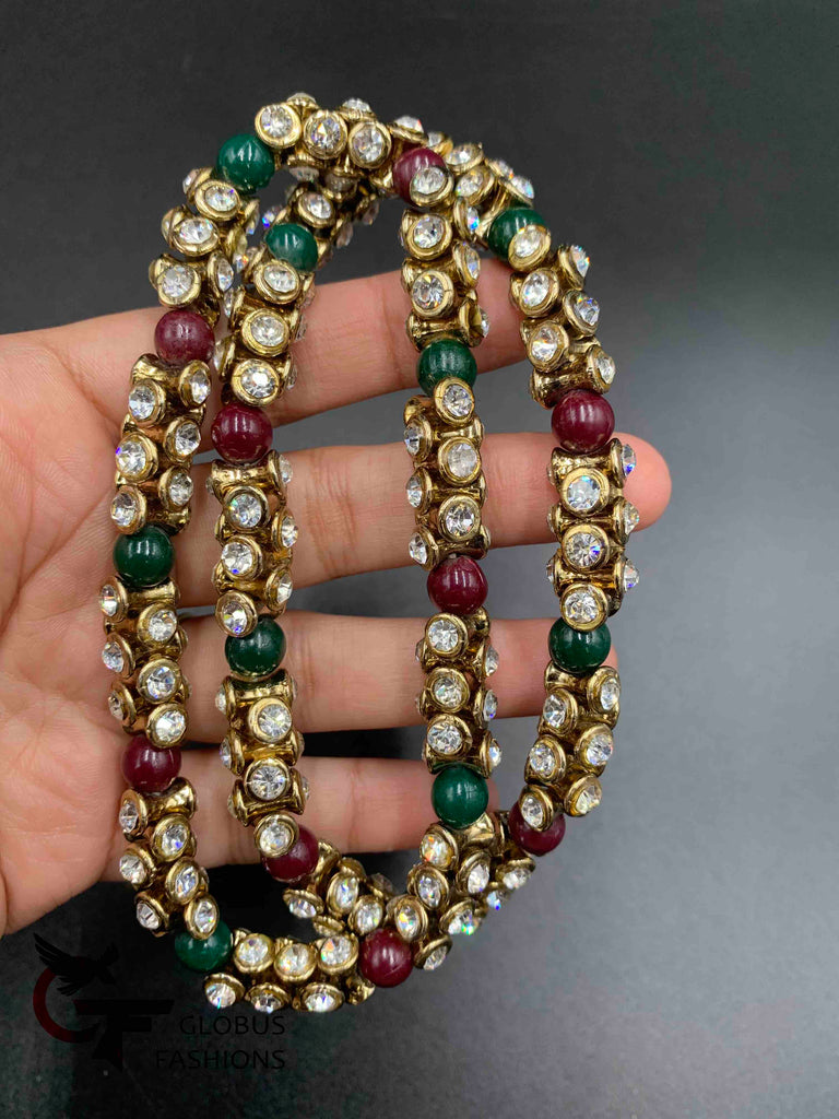 Multicolor beads with cz stones bead elastic anklets