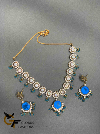 Beautiful cz stones and blue color stones Victorian necklace set