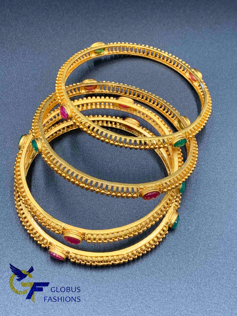 Antique look set of four bangles with multicolor stones