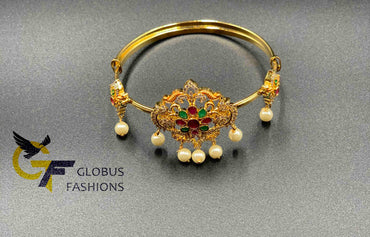 Multicolor stones with pearls flower design bangle type bajubund