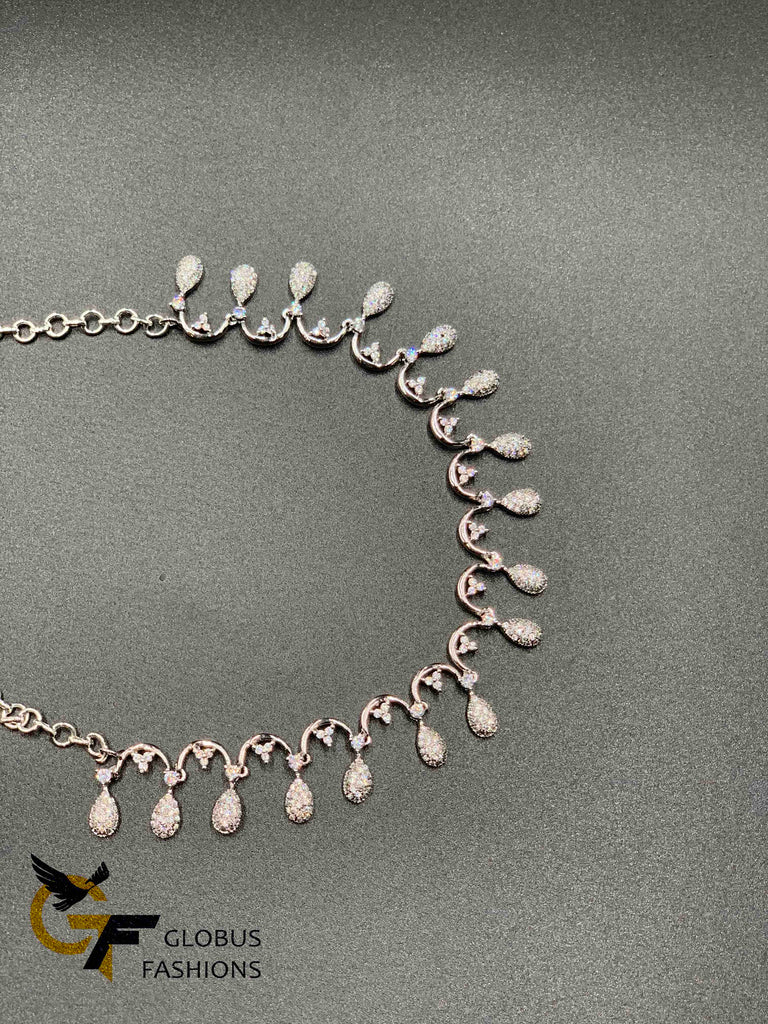 Silver and gold cz stones simple design necklace sets