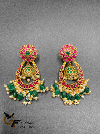 Ruby and emerald with Pearls unique design earrings