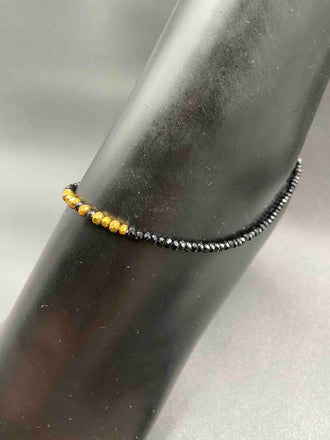 Black crystal with gold  beads single anklet