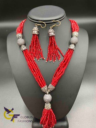 Maroon color crystal beads necklace set
