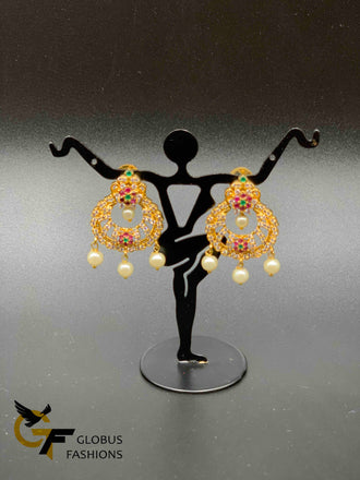 Cute multicolor stones with pearls chandbali earrings