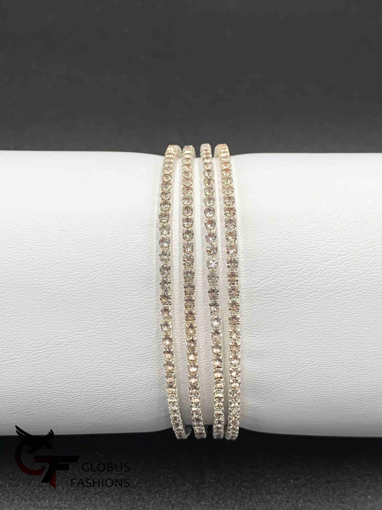 Cz stones set of four silver finish bangles