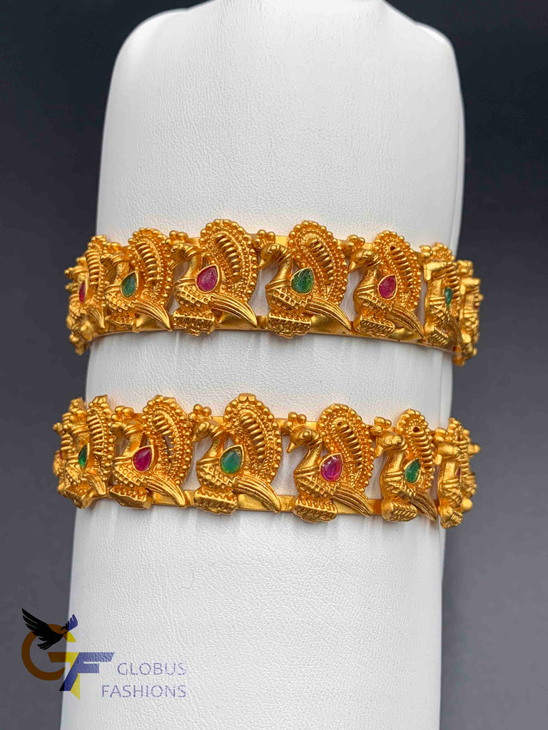 Peacock design multicolor stones antique look big bangles