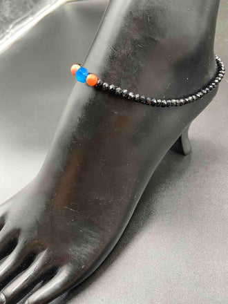Black crystal beads with pink coral  beads single anklet