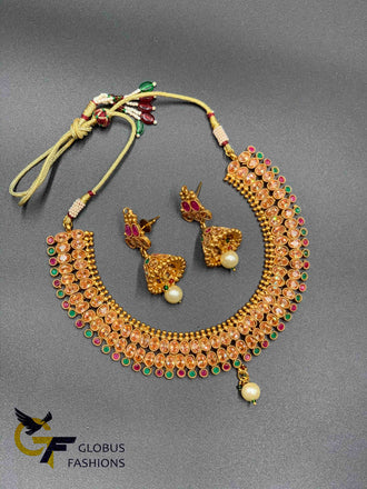 Cute polki stones with multicolor stones necklace set