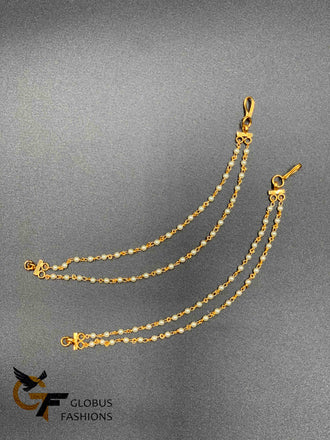 Double line pearls ear drop and dangling